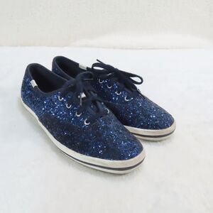 Keds X Kate Spade NY Navy Blue Glitter Ribbon Lace Up Champion Glitter Sneakers